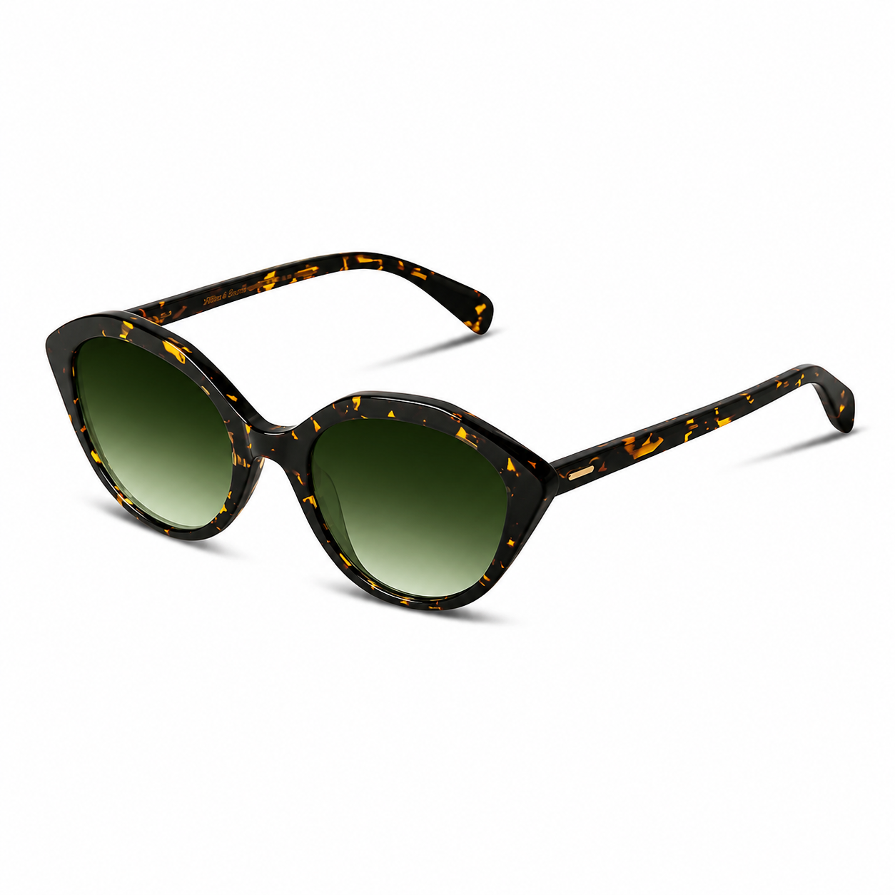 Ross & Brown Monaco VI em acetato Alma de Cuba com lentes verdes em degradé, vista em perspetiva.