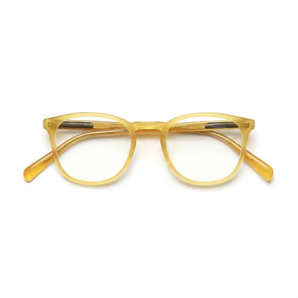 Óculos graduados Steve McQueen Life 104 em acetato amarelo translúcido Yellow Honey, vista frontal.